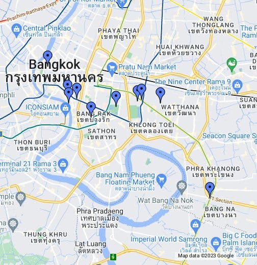 Map of gold shops in Bangkok, Thailand